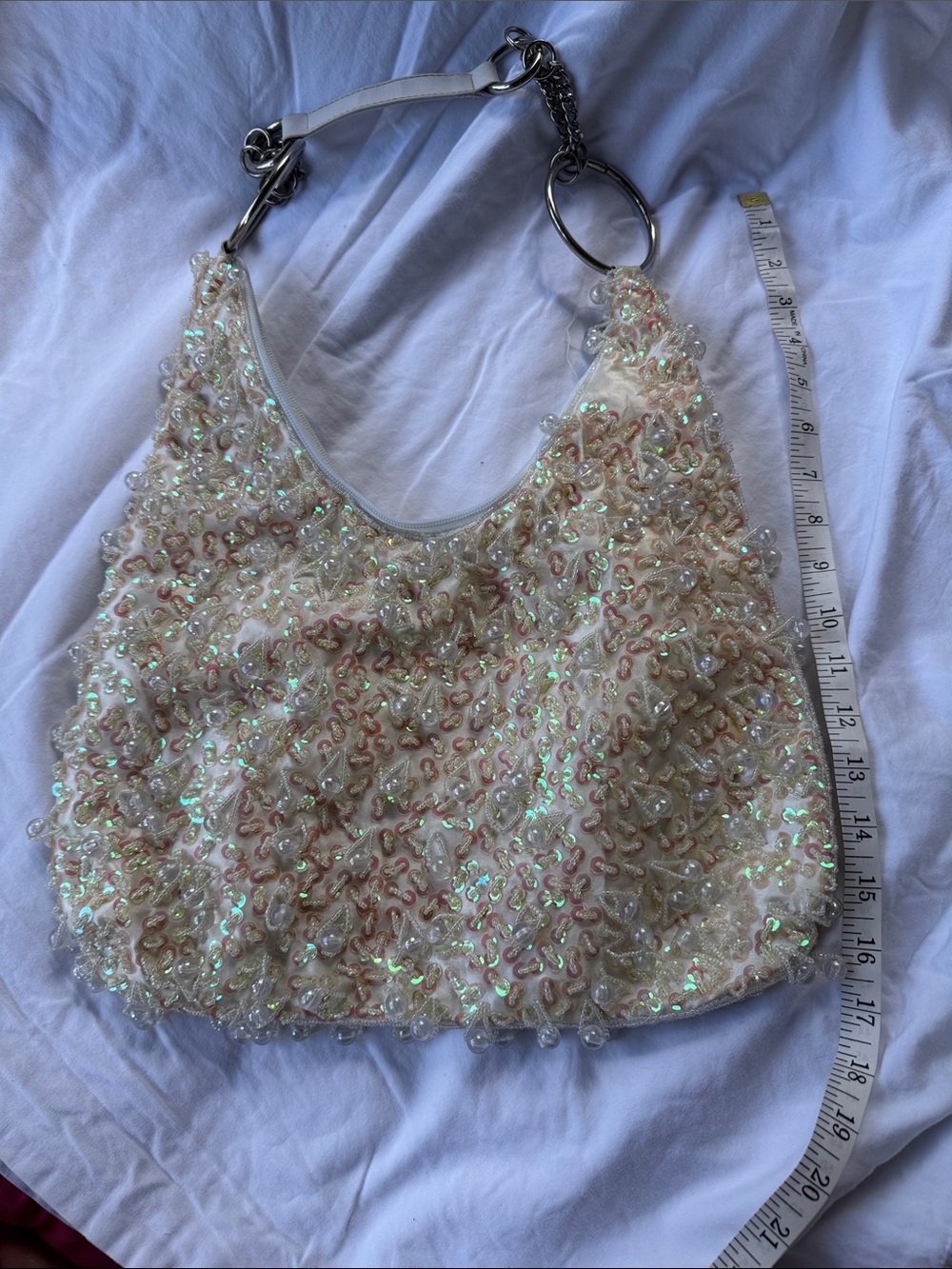Pearlescent Beaded Ivory Shoulder Bag